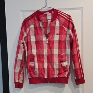 Adidas Red and White Plaid Jacket